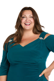 Column Evening Gown with Off the Shoulder Cutouts - Plus