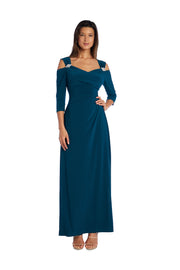 Column Evening Gown with Off the Shoulder Cutouts - Petite