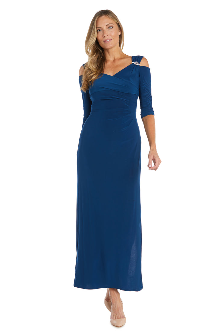 Column Evening Gown with Off the Shoulder Cutouts - Petite