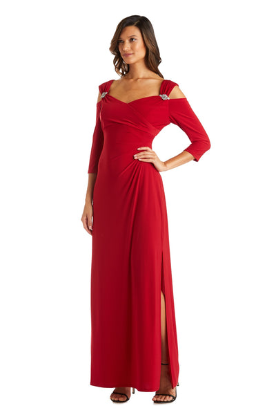 Column Evening Gown with Off the Shoulder Cutouts - Petite