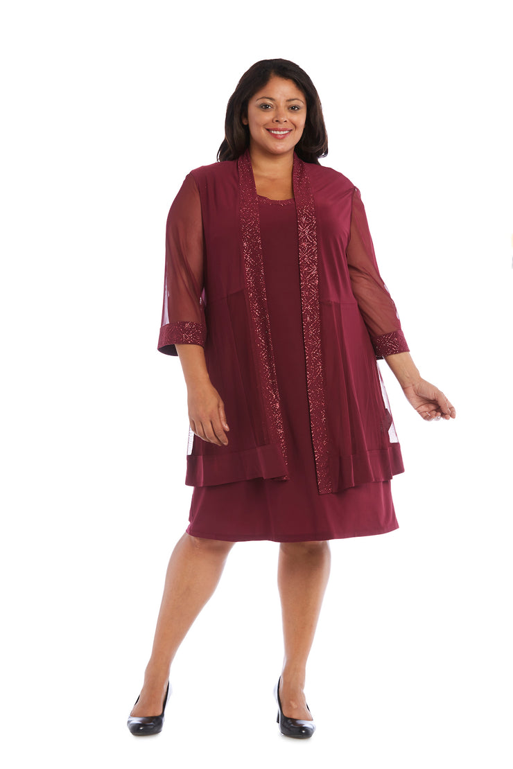 Shift Dress with Matching Jacket and Metallic Detailing - Plus