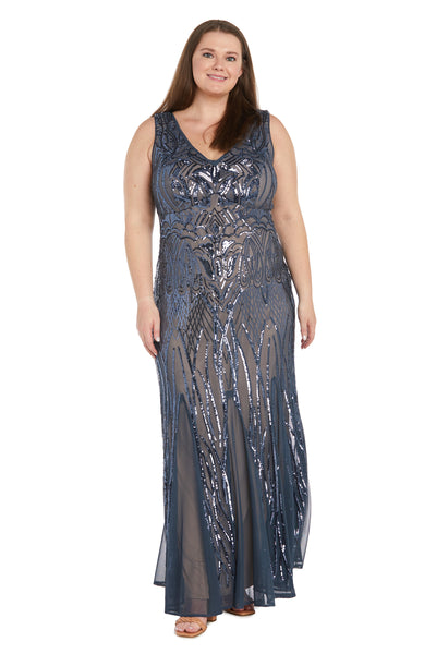 Beaded Godet Evening Gown - Plus