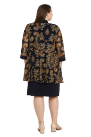 Two-Piece Printed Brocade Jacket and Dress Set - Plus