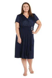 Cascade Wrap Dress with Waist Sash - Plus