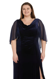 Velvet And Chiffon Side Drape Cowl Neck - Plus