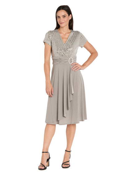 Cascade Wrap Dress with Rhinestone Buckle