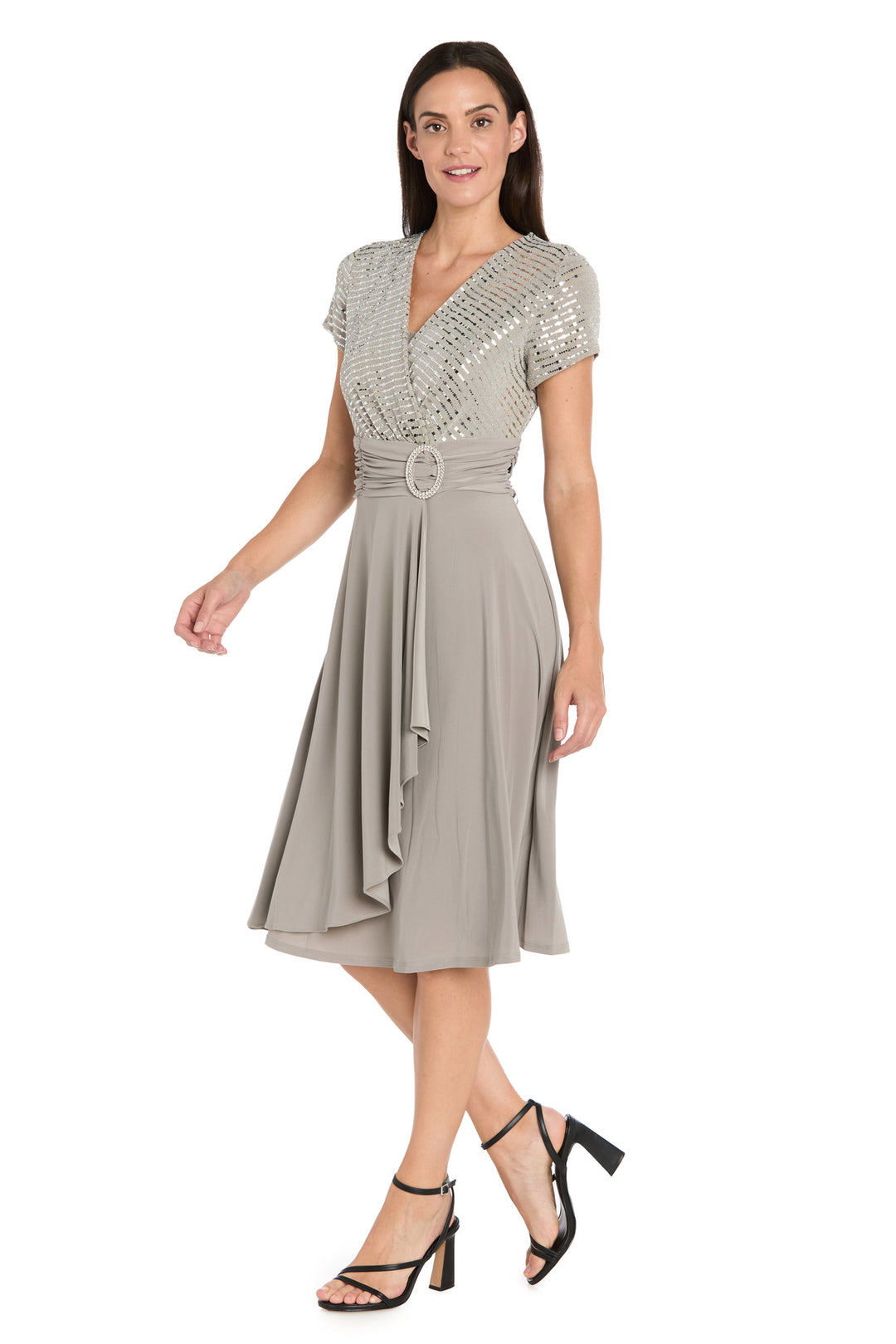 R & M Richards Cascade Faux-Wrap Dress - Black