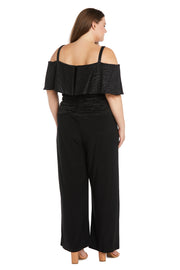 Banded Cold Shoulder Strap Detail Ruched Jumpsuit - Plus