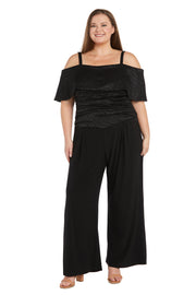 Banded Cold Shoulder Strap Detail Ruched Jumpsuit - Plus