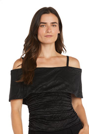 Banded Cold Shoulder Strap Detail Ruched Jumpsuit