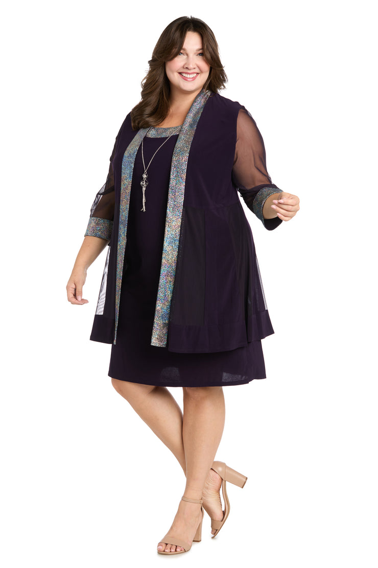 Two Piece Foil Knit Detail Jacket Dress - Plus