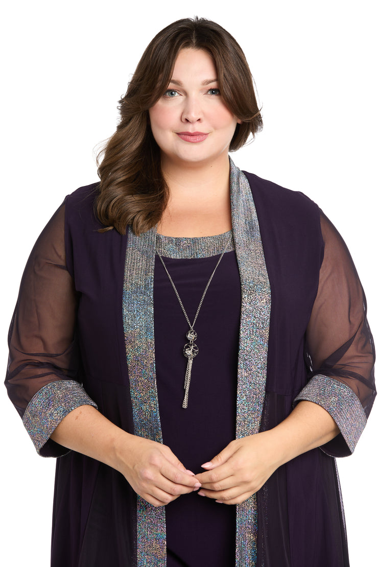 Two Piece Foil Knit Detail Jacket Dress - Plus