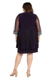 Two Piece Foil Knit Detail Jacket Dress - Plus