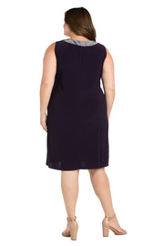 Two Piece Foil Knit Detail Jacket Dress - Plus