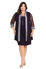 Two Piece Foil Knit Detail Jacket Dress - Plus