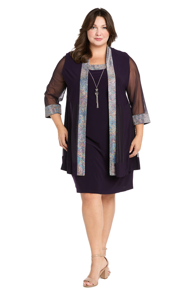 Two Piece Foil Knit Detail Jacket Dress - Plus