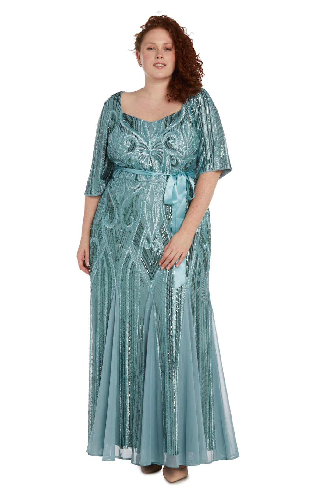 r and m richards sequin dress R&M Richards 6120 Gold Silver Metallic Sequined Long Evening Dress