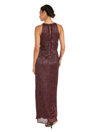 Metallic Halterneck Gown with Thigh Slit