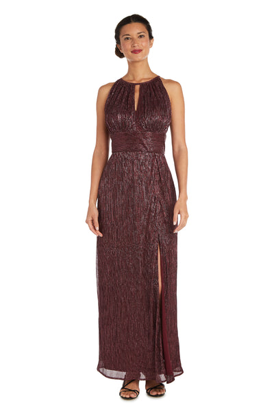 Metallic Halterneck Gown with Thigh Slit