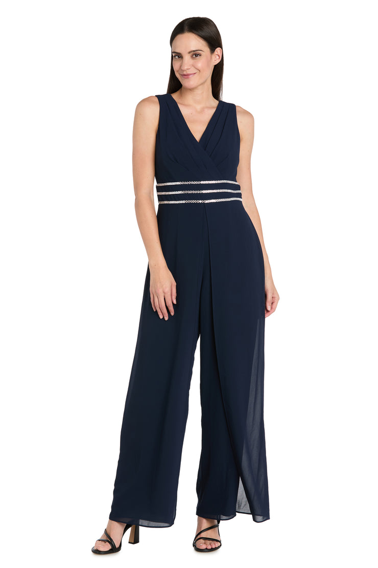 Wrap Front Panel Jumpsuit with Rhinestone Waist Detail
