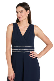 Wrap Front Panel Jumpsuit with Rhinestone Waist Detail