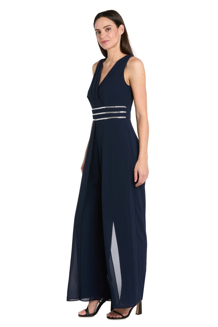 Wrap Front Panel Jumpsuit with Rhinestone Waist Detail