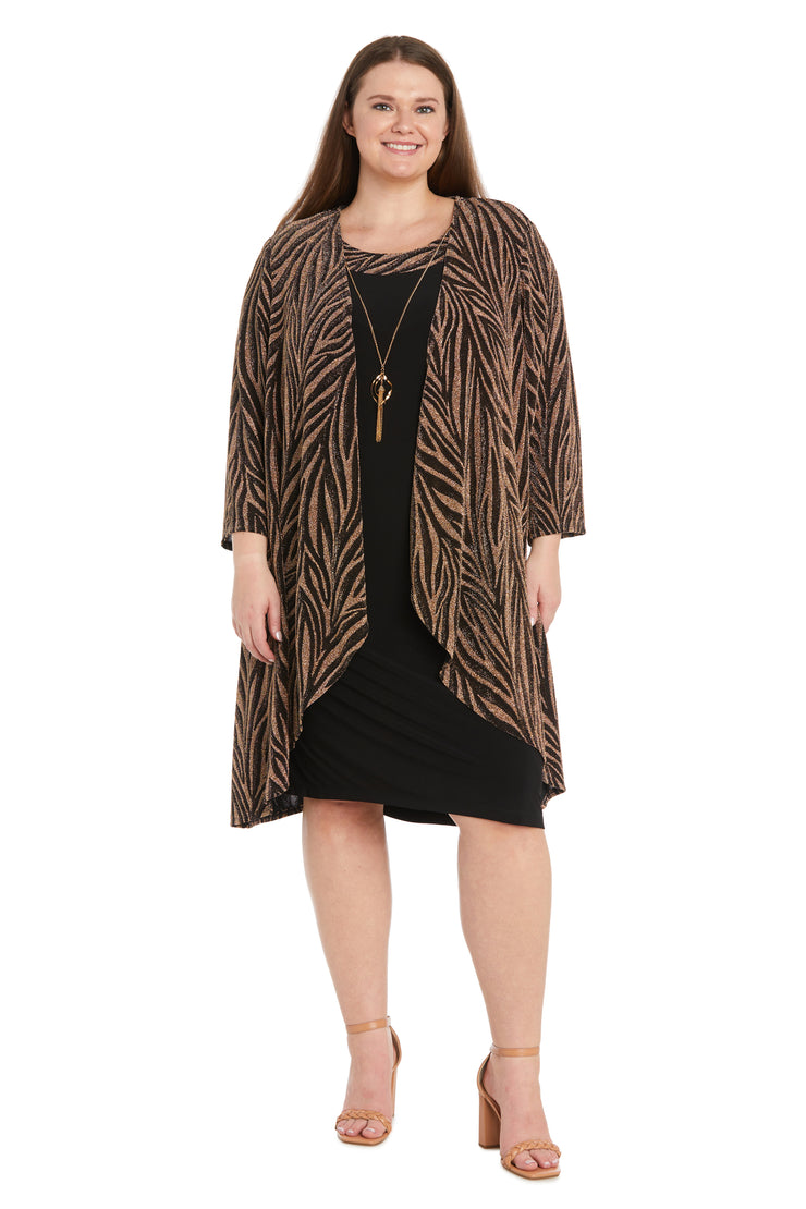 Two-Piece Metallic Knit Jacket Dress - Plus Black/Bronze / 16W Two-Piece Metallic Knit Jacket Dress - Plus Black/Bronze / 16W