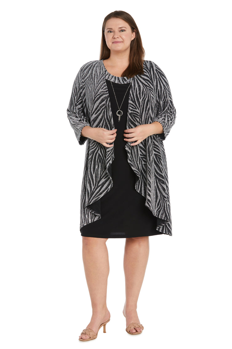 Two-Piece Metallic Knit Jacket Dress - Plus