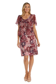 Short Daytime Floral Dress with Chiffon Blouse Overlay