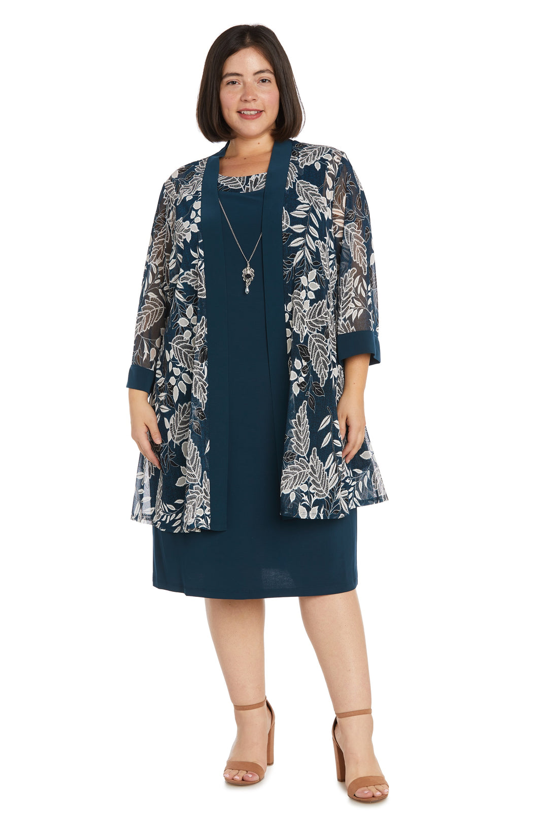 r & m richards necklace dress & metallic trim jacket Jacket Dress With Necklace