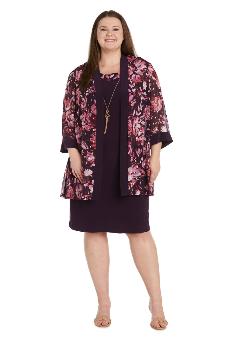 Two Piece Printed Floral Jacket and Dress Set - Plus