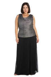 Glitter Knit Ruched Top with Long Chiffon Skirt - Plus