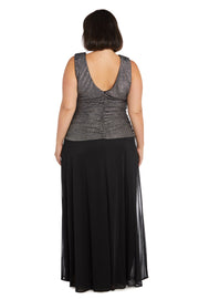 Glitter Knit Ruched Top with Long Chiffon Skirt - Plus