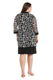 Geometric Pattern Puff Print Jacket Dress - Plus