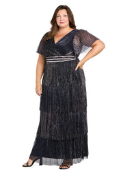 Layered Crinkle Dress with Rhinestone Waistband - Plus