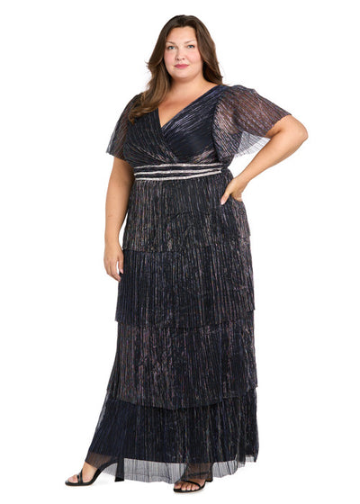 Layered Crinkle Dress with Rhinestone Waistband - Plus