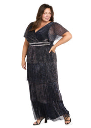 Layered Crinkle Dress with Rhinestone Waistband - Plus