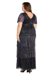 Layered Crinkle Dress with Rhinestone Waistband - Plus