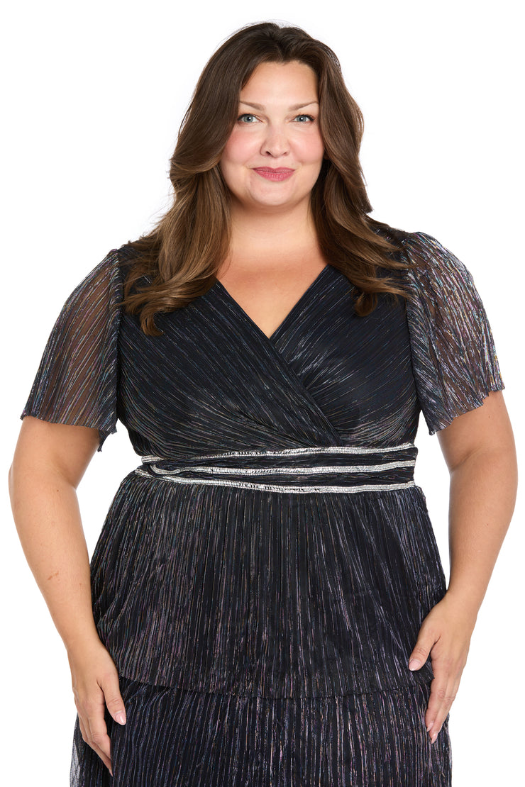 Layered Crinkle Dress with Rhinestone Waistband - Plus