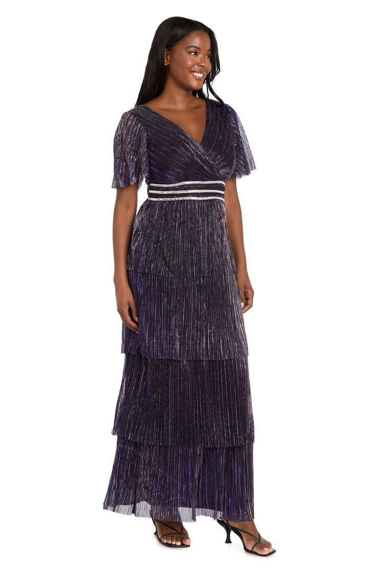 Long Crinkle Dress with Rhinestone Trim