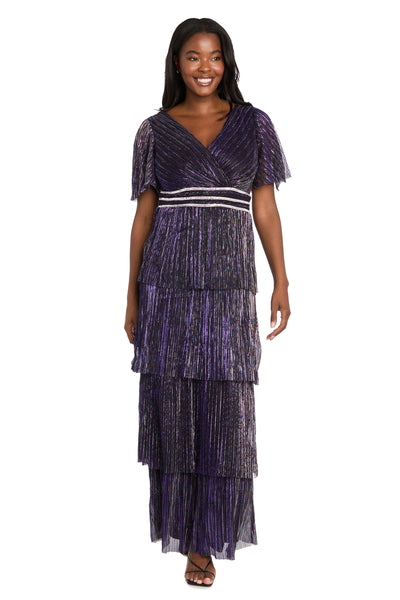 Long Crinkle Dress with Rhinestone Trim