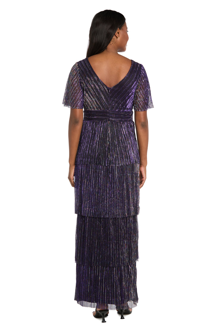 Long Crinkle Dress with Rhinestone Trim