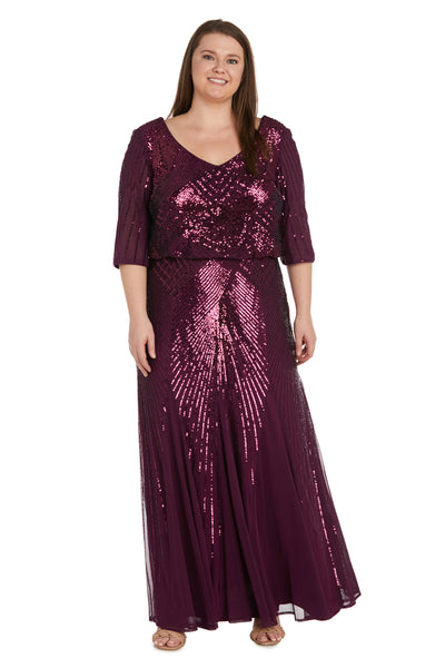Long Sequined Beaded Evening Gown - Plus