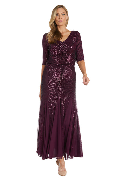 R&M Richards Womens Long Beaded Sheer Wrap Gown – Mother of the Bride Dress