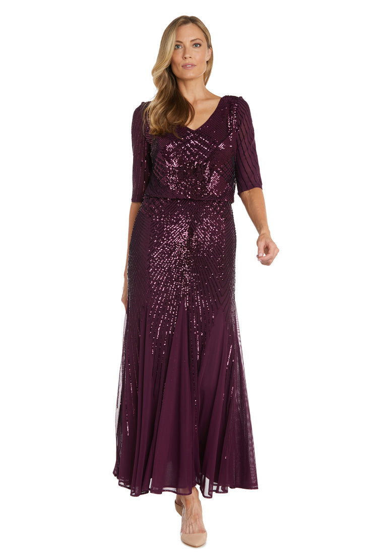 Long Sequined Beaded Evening Gown