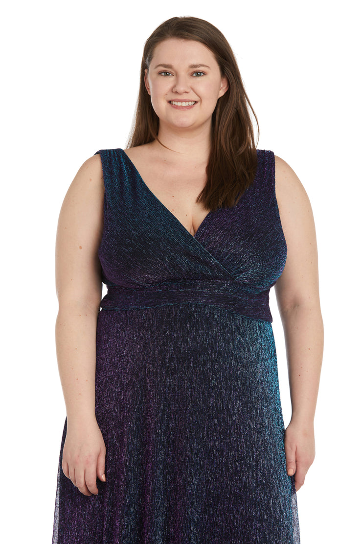 Sculpt Waist Iridescent Two Toned Metallic Gown - Plus