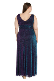 Sculpt Waist Iridescent Two Toned Metallic Gown - Plus