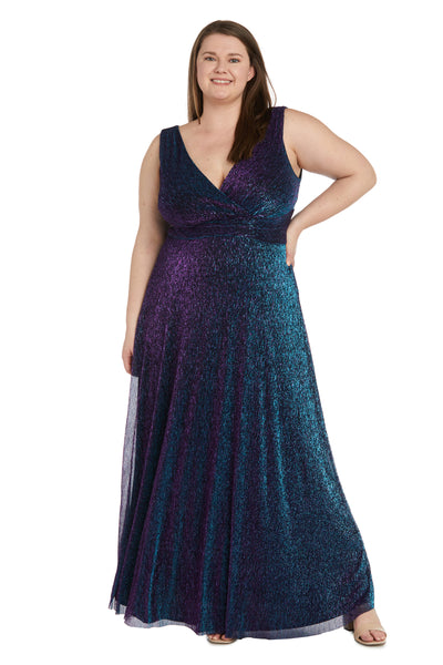 Sculpt Waist Iridescent Two Toned Metallic Gown - Plus