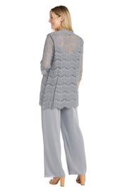 3 Piece Duster Pant Suit With Scallop Details - Petite