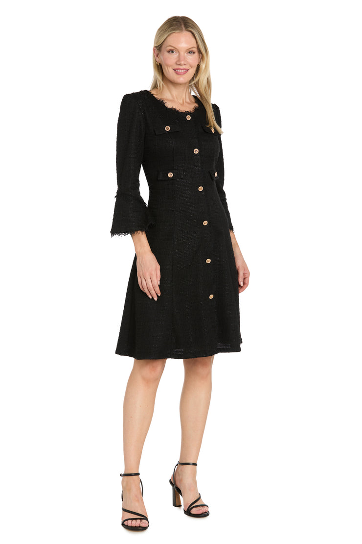 black tweed dress gold buttons Button Fit & Flare – R&M Richards ICA VIP selection